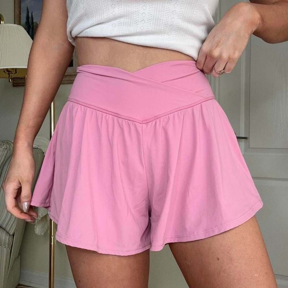 Pink Crossover V-Waist Flowy Athletic Shorts